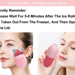 Reusable Cube Silicone Mold Ice Roller With Brush For Face Cold Therapy Facial Massage Roller (Pink)