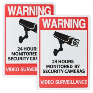 Thten 24 Hour Video Surveillance Sign, 14"×10" Security Camera Sign Warning for CCTV Recording System,Indoor Or Outdoor Use for Home Yard Business 2 Pack