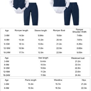 DISAUR Baby Boy Wedding Outfit Long Sleeve Infant White Shirt Dark Blue Plaid Vest Pants Bow Tie Baby Blessing Outfits For Boys 1t 12 18 Months