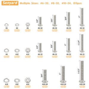 815pcs Machine Screws Assortment Kit,#6-32#8-32#10-24 Phillips Pan Head nut and Bolt Assortment Kit (with Lock&Flat washers・Wrenches) Stainless Steel Screw Bolt nut washers Assortment kit with case