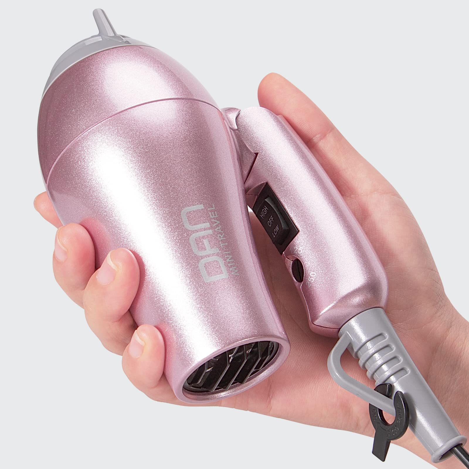 DAN Technology Travel Dual Voltage Mini Blow Dryer with Concentrator,Small Hair Dryer with Diffuser,European Hair Dryer with European Plug,Pink Blow Dryer for Women