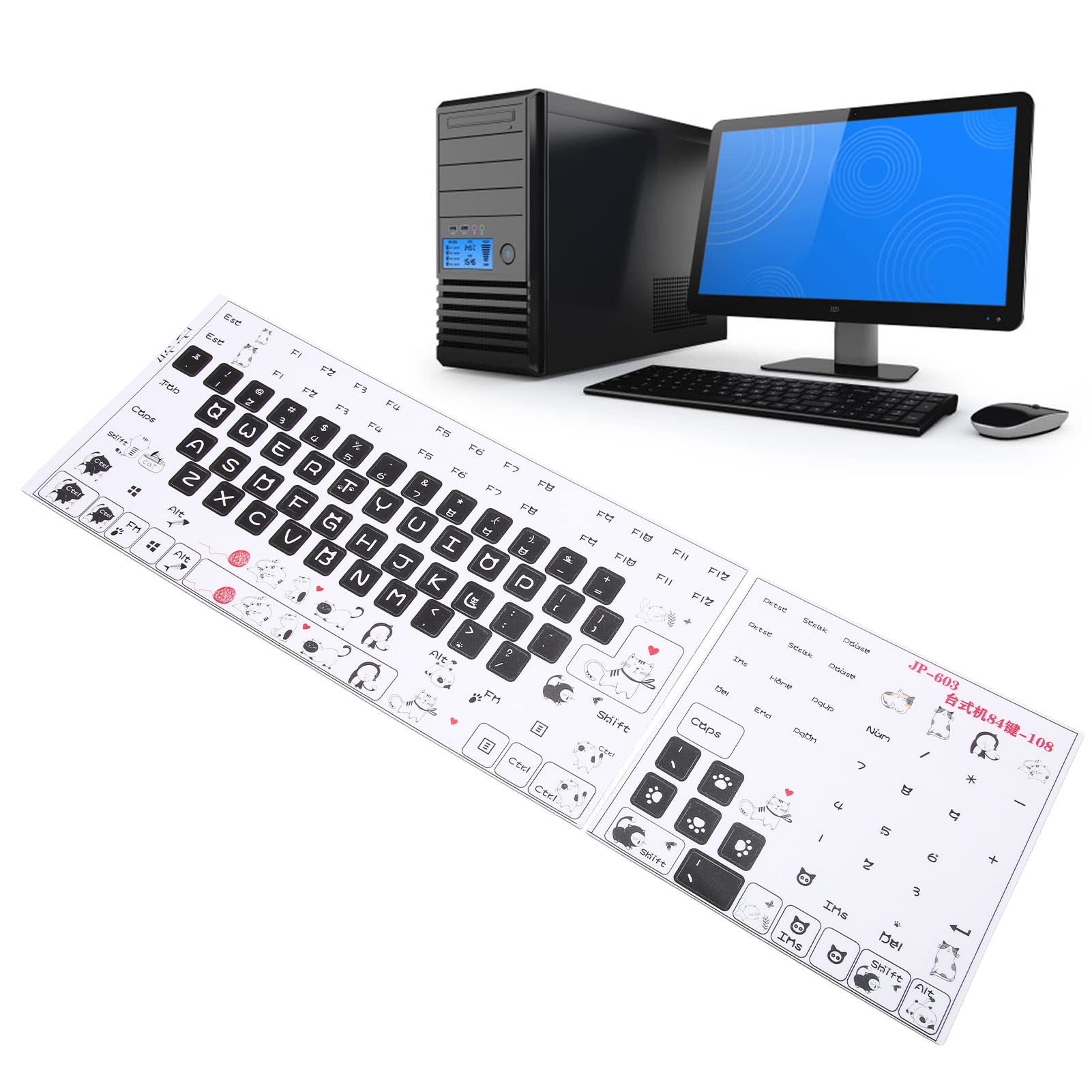 Hilitand Universal Desktop Computer Keyboard Sticker for 84 to 108 Key Keyboard,JP-603 PVC Frosted DIY Mechanical Keyboard Sticker,Gaming Keyboard Keycap Sticker