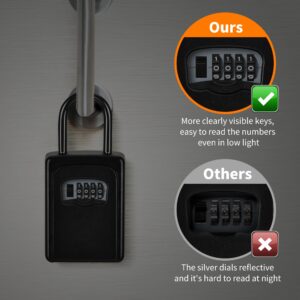 Portable Key Lock Box, Upgrade Clearly Visible Numbers, Lock Box Wall Mounted for House Key, 5 Key Capacity, Weatherproof Resettable Code (1 Pack, Black)