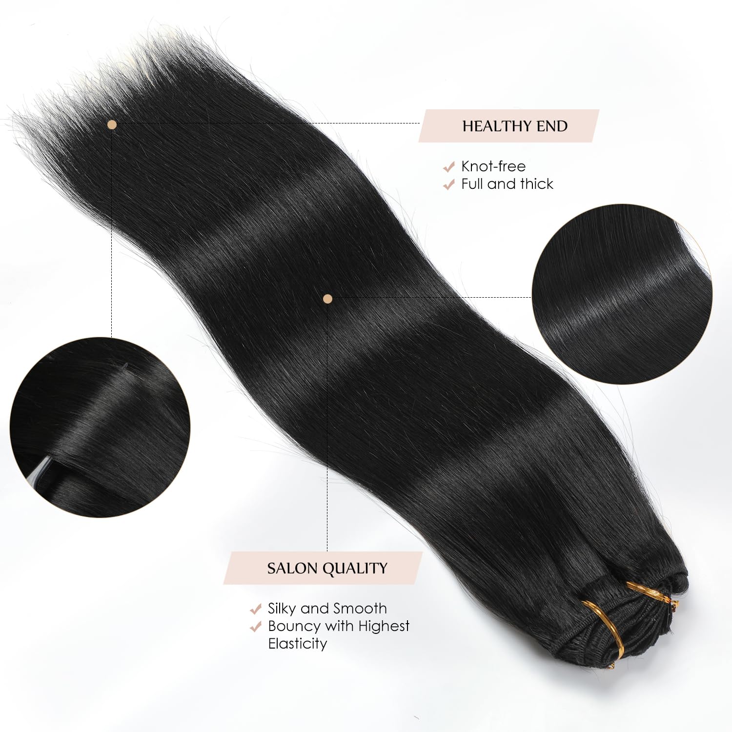 Sisily Clip in Hair Extensions Real Human Hair, 140g 7pcs Human Hair Clip in Hair Extensions Jet Black, Hair Extensions Real Human Hair Clip ins 16 Inch Straight Double Weft