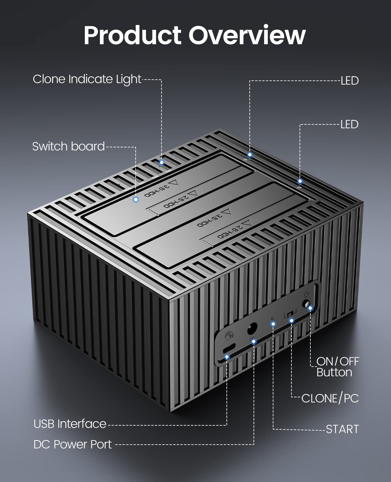 ORICO Dual Hard Drive Docking Station USB 3.2 Gen 1 External Aluminum Hard Drive Docl with Offline Clone for 2.5/ 3.5 inch SSD HDD Up to 18TB-9628C3-C