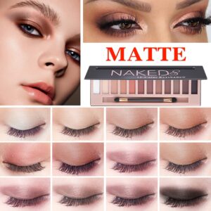 BKPPLZP Matte 12 Colors Makeup Naked Eyeshadow Palette,Nude Matte Eyeshadow Palette,Natural Pigment Eye Shadow Pallete Set Long Lasting & Waterproof Smokey Eye Professional Beauty Makeup Kit