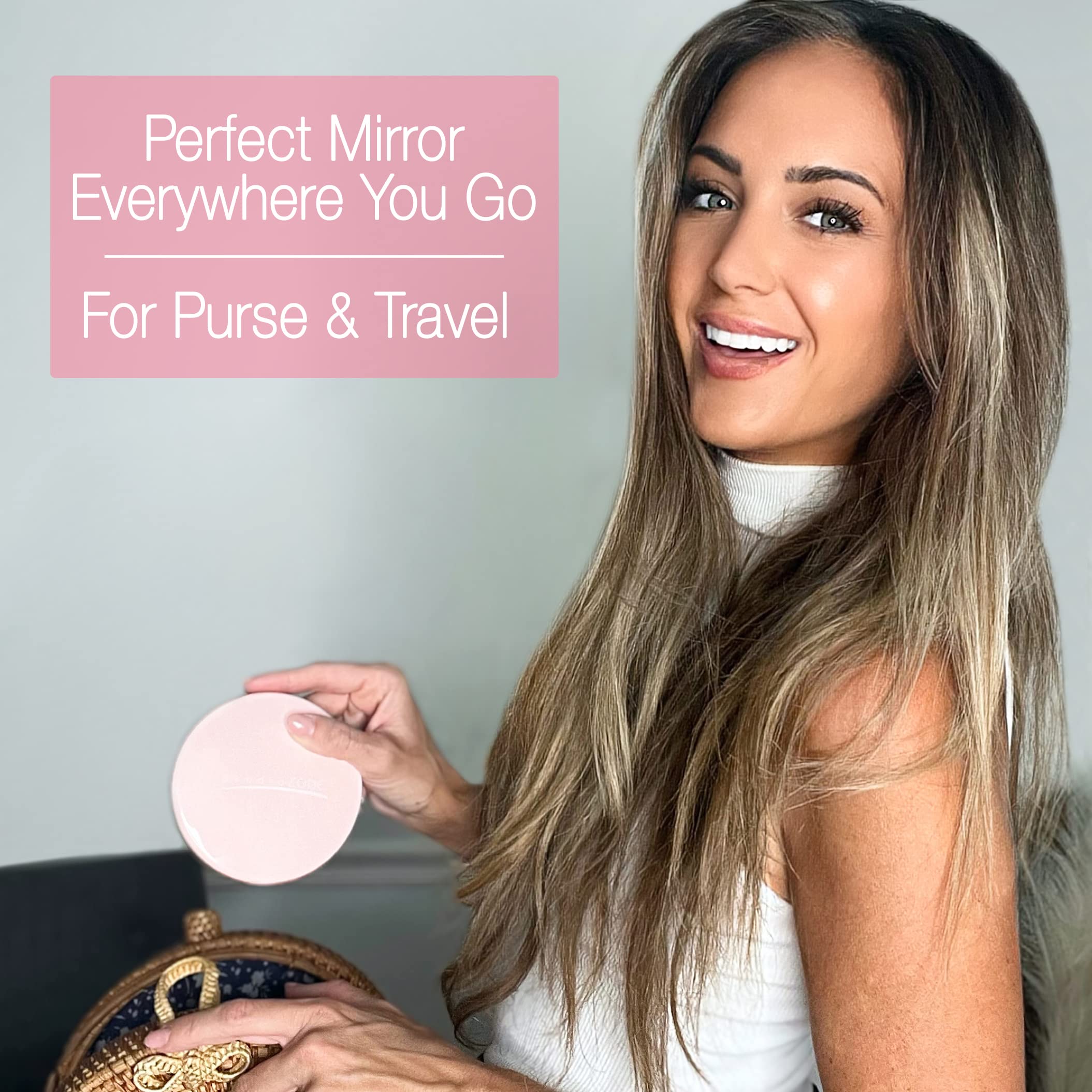 StudioZONE Compact Mirror for Purses - 10X Magnifying - Pink Compact Mirror - Perfect Magnification for Travel - 2-Sided - 10X Makeup Mirror and 1x True View - 4" Diameter