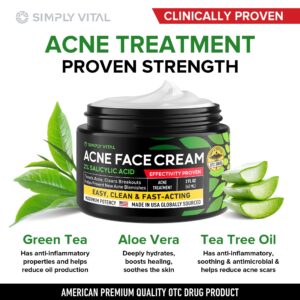 Acne Medication Face Cream - Made in USA Fast Acting Drug Acne Treatment For Stubborn Pimple Blackhead Whitehead Blemish - Soothing Acne Moisturizer for Inflammation Relief & Acne Scar Prevention 2oz