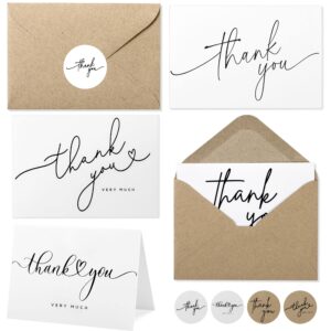 layneria 100 bulk thank you cards with kraft envelopes and stickers - 4 minimalistic designs blank thank you notes with envelopes for business wedding bridal gift baby shower business graduation