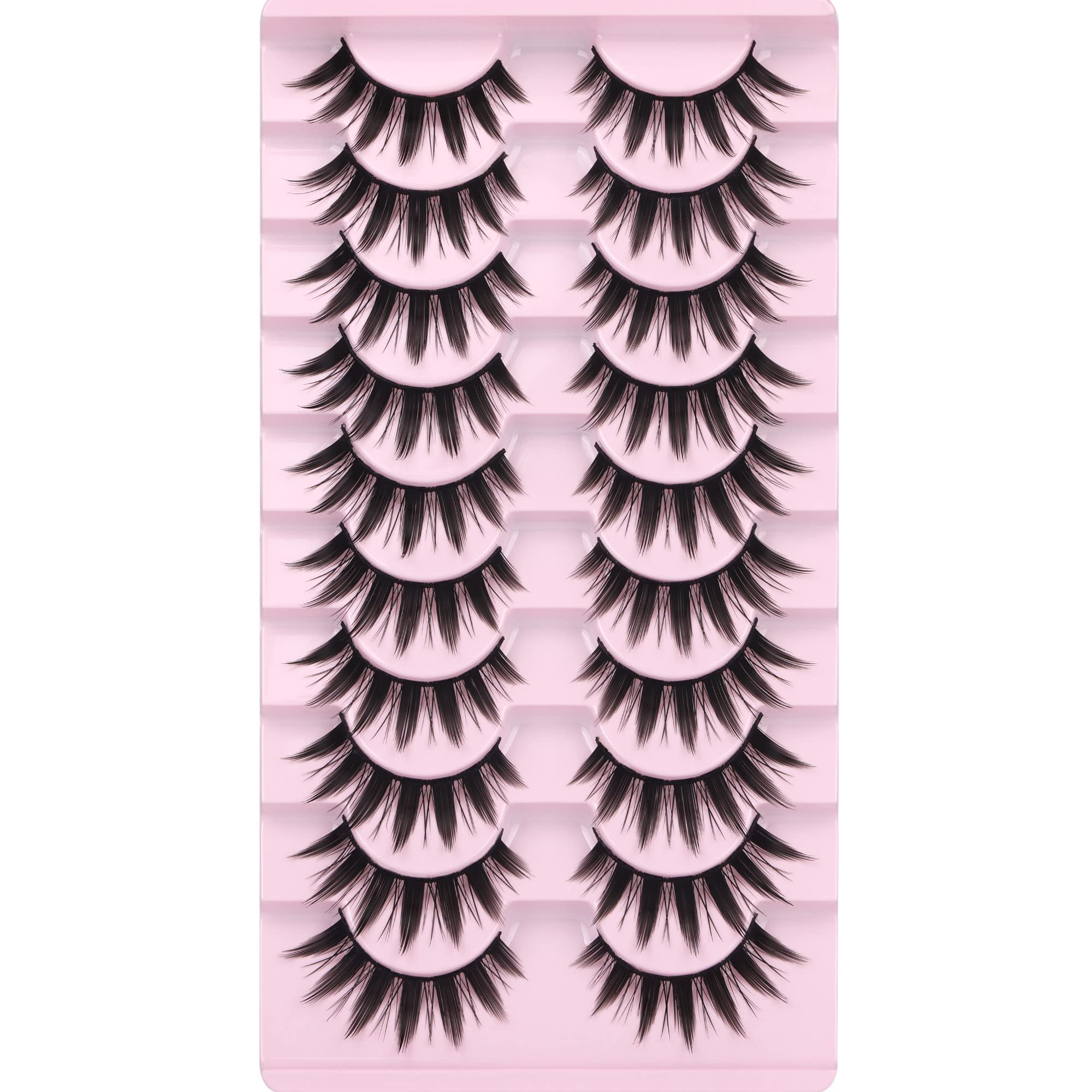 False Eyelashes 10 Pairs Manga Lashes Japanese Style Anime Lashes Thick Cosplay Lashes Natural Look 16 MM Spiky 8D Wispy Faux Mink Lashes Full Strip Doll Lashes by FANXITON