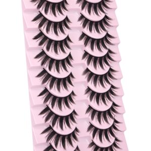 False Eyelashes 10 Pairs Manga Lashes Japanese Style Anime Lashes Thick Cosplay Lashes Natural Look 16 MM Spiky 8D Wispy Faux Mink Lashes Full Strip Doll Lashes by FANXITON