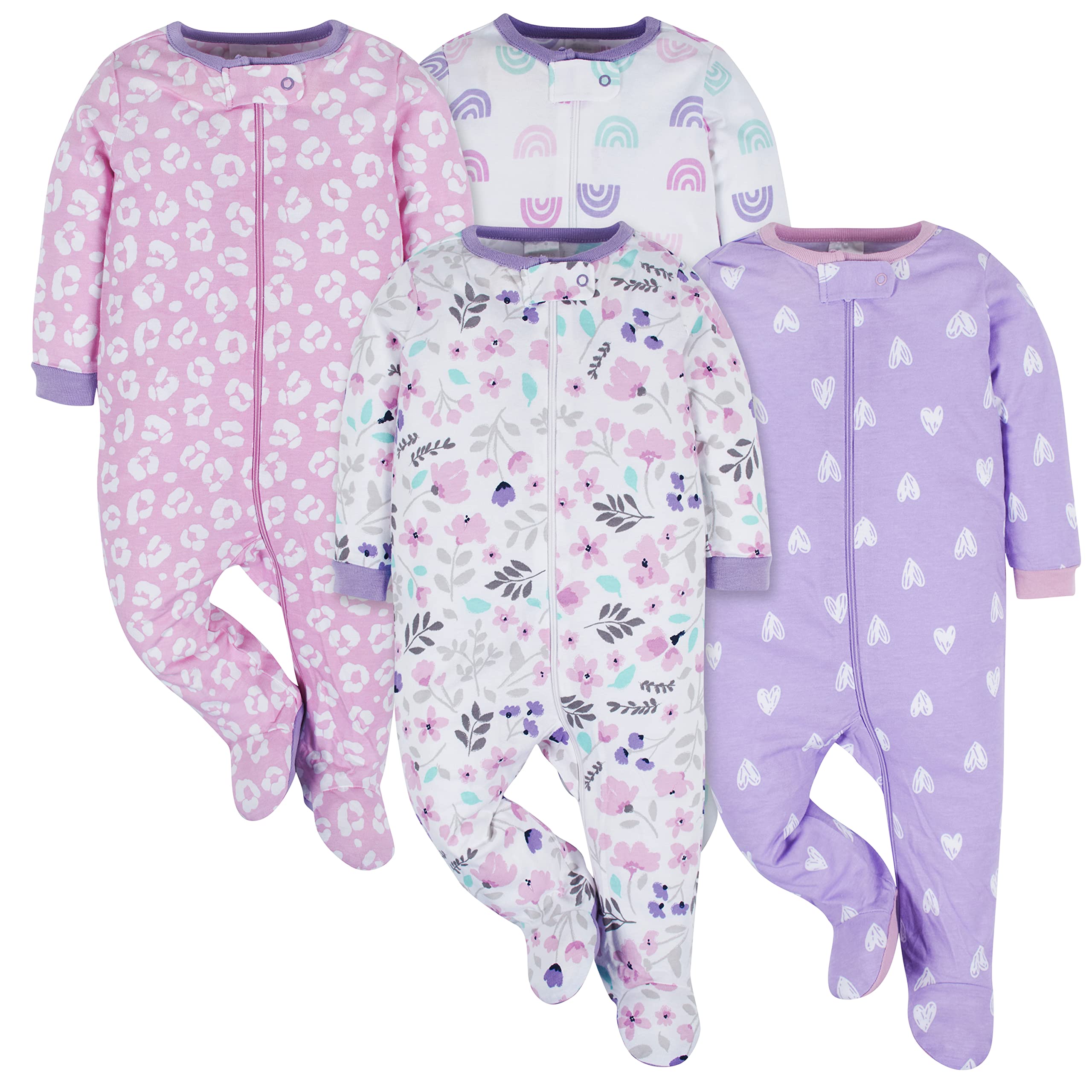 Onesies Brand Baby Girl's 4-Pack Sleep 'N Play Footies Multi Pack, Rainbows, 0-3 Months