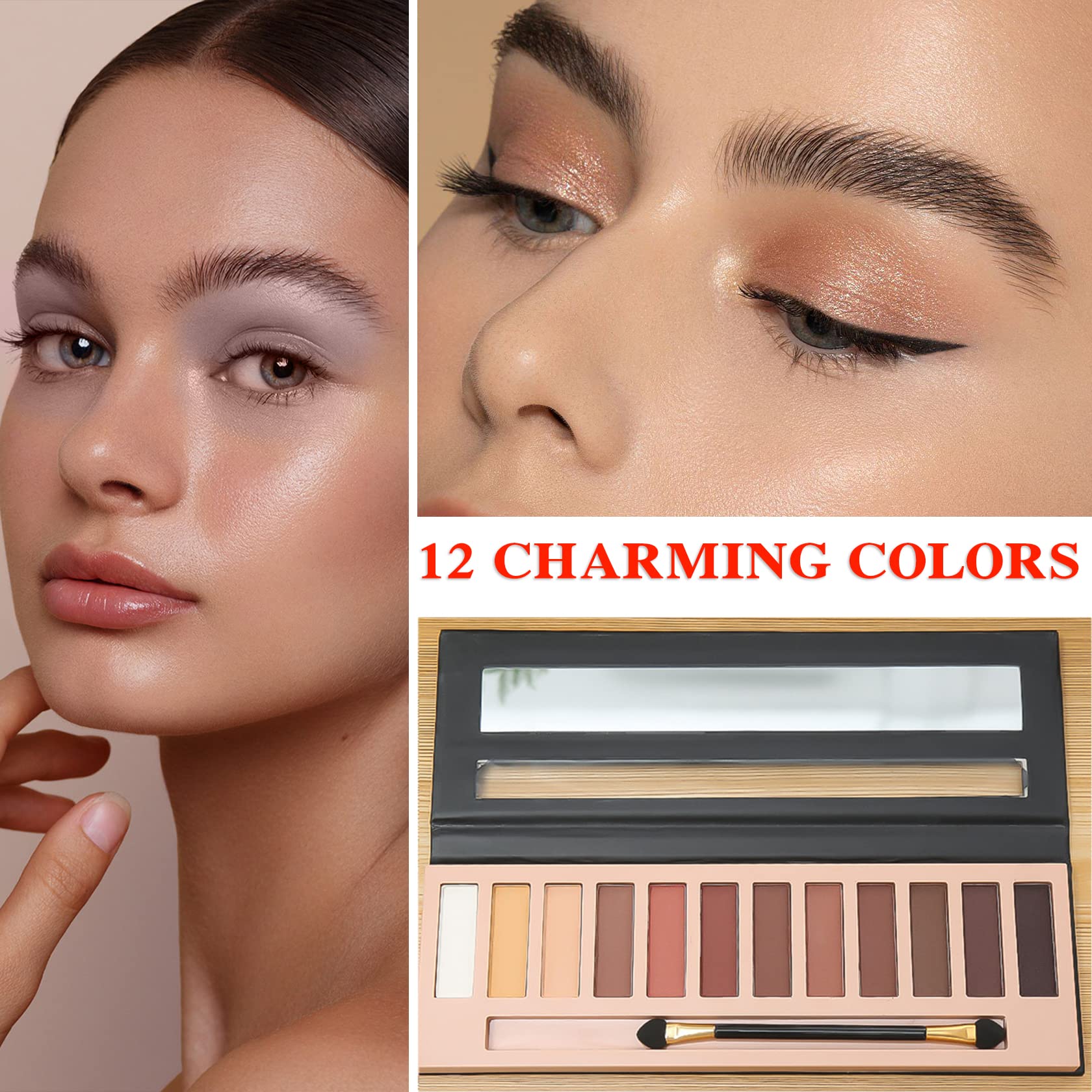 BKPPLZP Matte 12 Colors Makeup Naked Eyeshadow Palette,Nude Matte Eyeshadow Palette,Natural Pigment Eye Shadow Pallete Set Long Lasting & Waterproof Smokey Eye Professional Beauty Makeup Kit