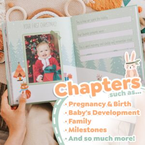 Kwii&Kwii - First-Year Baby Memory Book - Woodland Animals Theme - 80 Pages - Keepsake Album for Boys and Girls