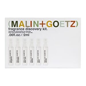 Malin + Goetz Fragrance Discovery Kit, 2 ml Each - Bergamot, Cannabis, Dark Rum, Leather, Strawberry & Vetiver Eau De Parfum - Travel Size Perfume Set, Fragrance Oil Gift Set, Vegan & Cruelty-Free