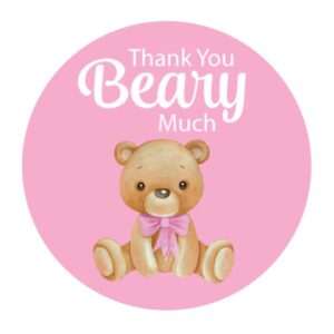 Thank You Small Stickers Teddy Bear Baby Shower Girl Favor Labels Set of 189 (1 Inch Round)