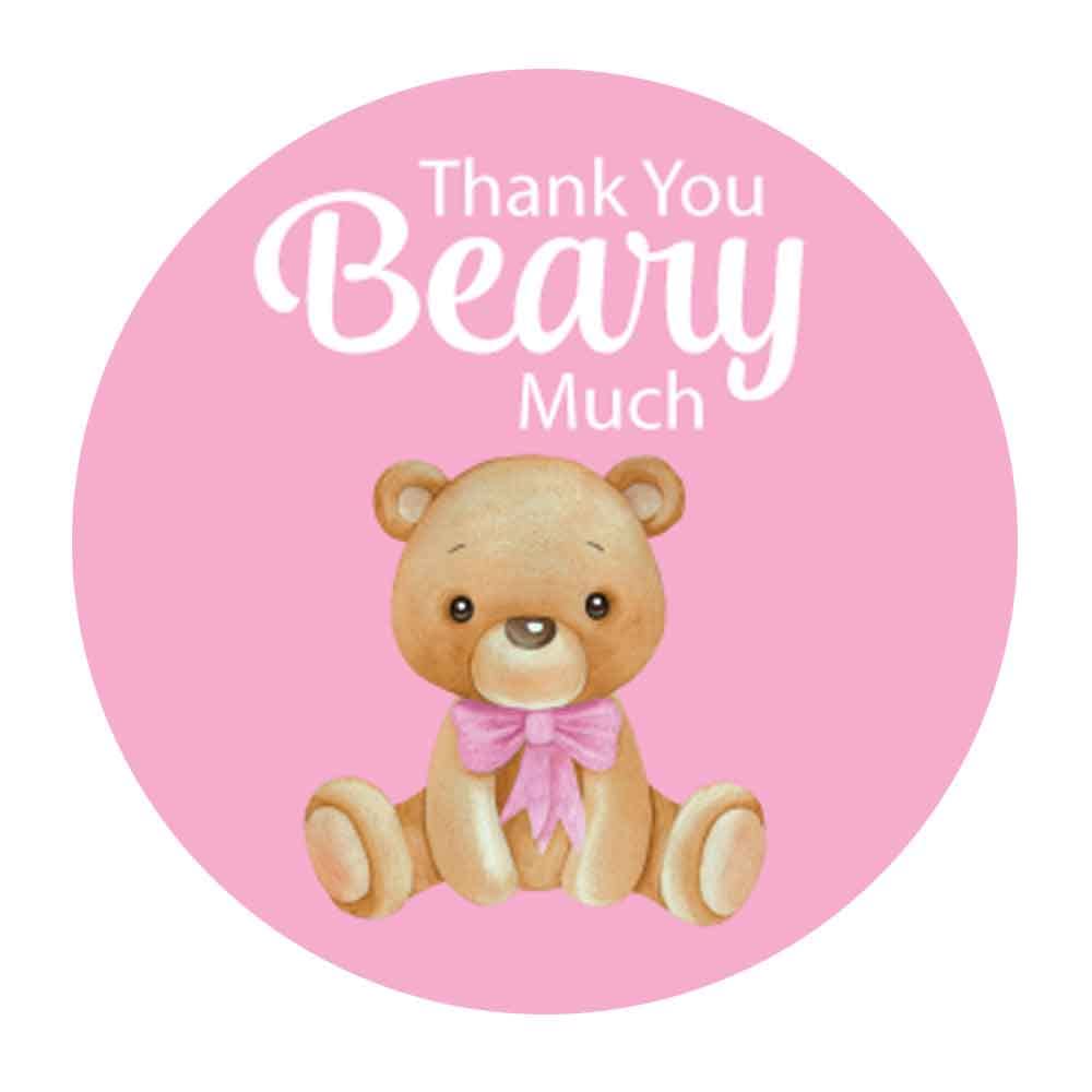 Thank You Small Stickers Teddy Bear Baby Shower Girl Favor Labels Set of 189 (1 Inch Round)