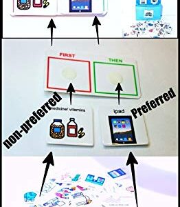 Kids Plastic or Laminated Visual Schedule Calendar Chart for Home, School, Centers, Photo Cards: Chores, Reinforcers, School, Behavior (One Strip Blue Schedule, Laminated/Cartoon 60 Home Cards)