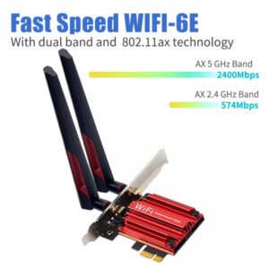 Teday 10DB Antennas WiFi 6E PCIE Adapter Intel AX210 Bluetooth 5.3 Wireless 5374Mbps 2 in 1 Tri Band 2.4G/5G/6Ghz WiFi 6 Network Card for PC Desktop Windows 10 11