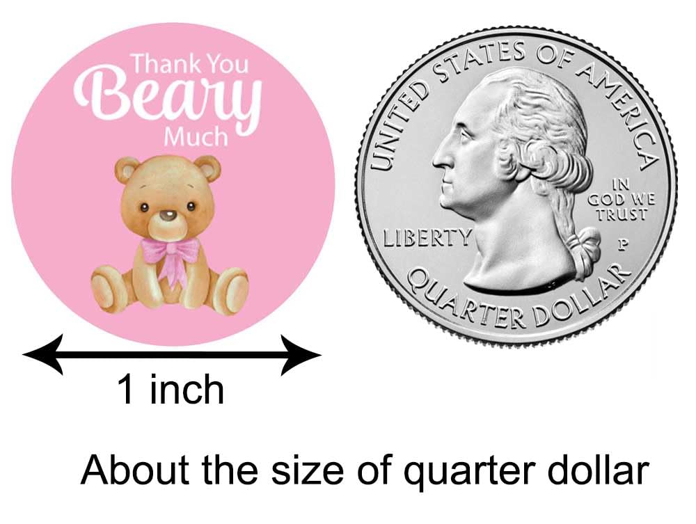 Thank You Small Stickers Teddy Bear Baby Shower Girl Favor Labels Set of 189 (1 Inch Round)