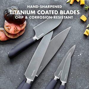 GreenPan Titanium 8" Chef's Knife, Titanium Coated, Stainless Steel, Eco-friendly, Ergonomic Grip, Slip Resistant, Balanced, Heat Treated, Hand Sharpened, Dishwasher Safe