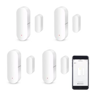 wifi door sensor, smart window contact sensor detector for home security, wireless window door sensor alarm compatible with alexa & google assistant, no hub required (8 aaa batteries included) 4 pack