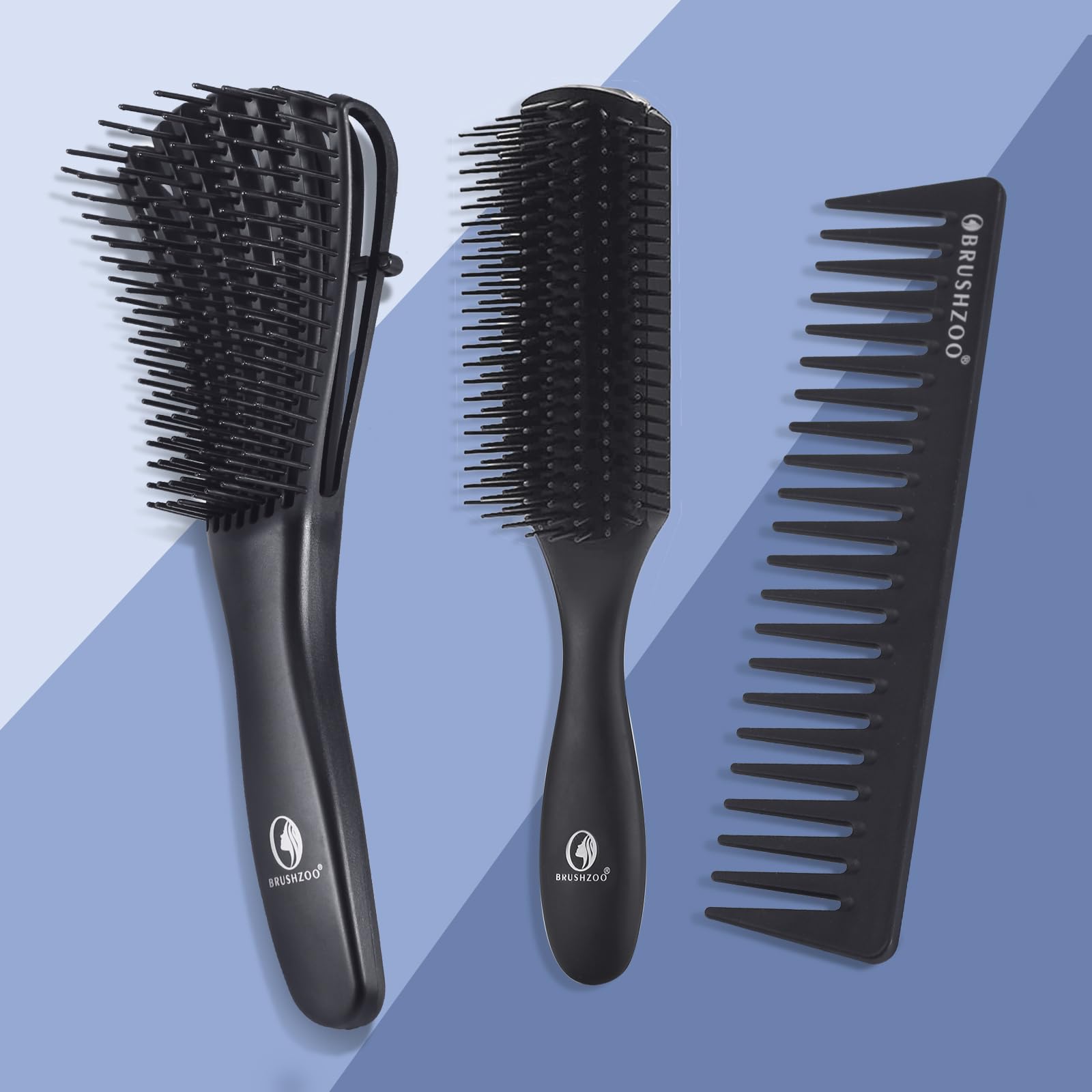 BRUSHZOO Hair Brush Set for Women, Men, and Kids - Detangling Brushes for Curly and Natural 3/4abc Hair, Wide Tooth Comb, Detangler Brush, and Hair Spray Bottle