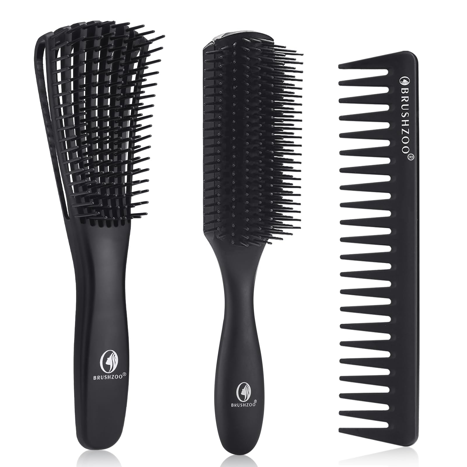 BRUSHZOO Hair Brush Set for Women, Men, and Kids - Detangling Brushes for Curly and Natural 3/4abc Hair, Wide Tooth Comb, Detangler Brush, and Hair Spray Bottle