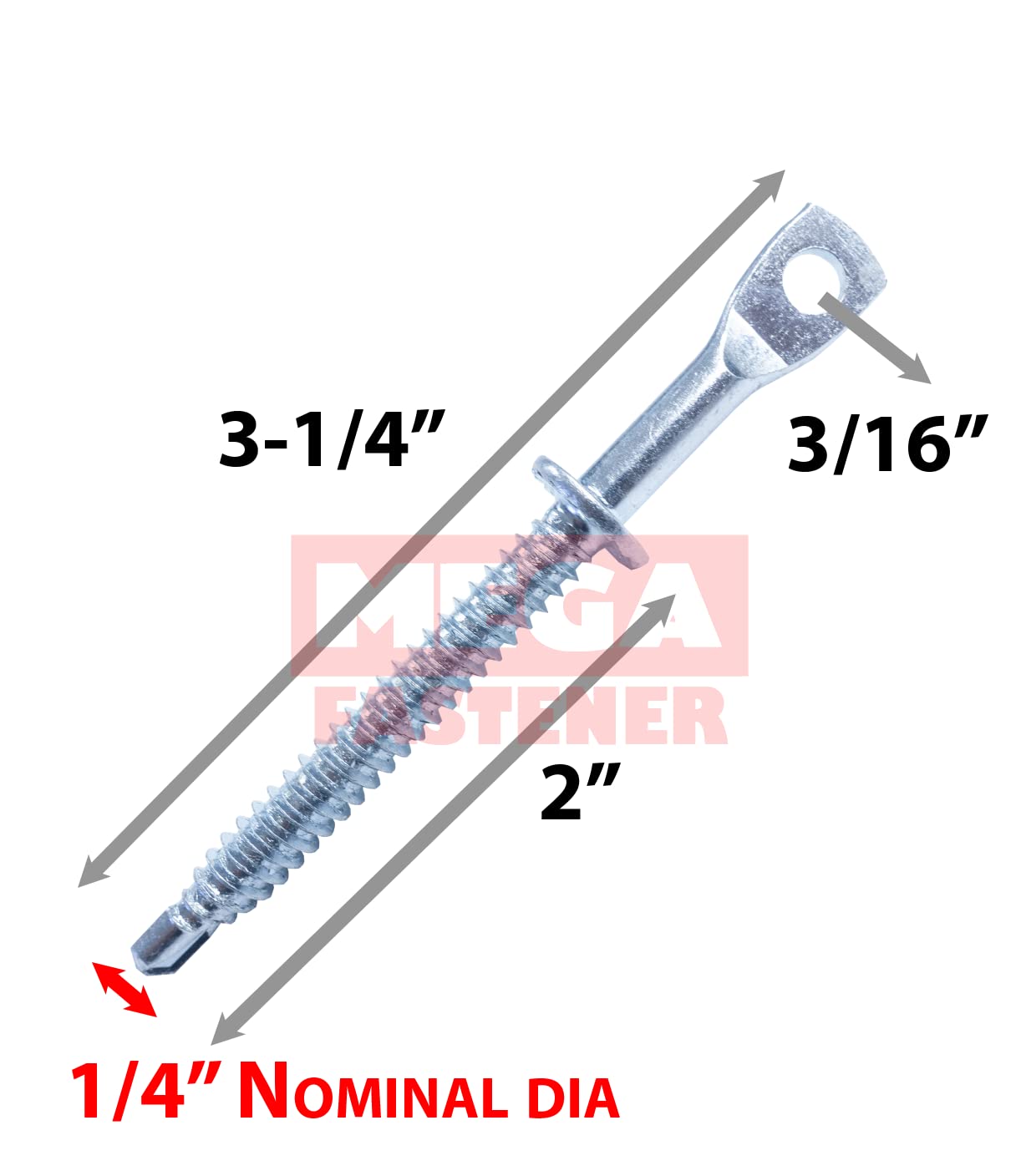 3.25" Eye Lag Self Tapping Drilling Point Dura-Screws Zinc (Qty 100)