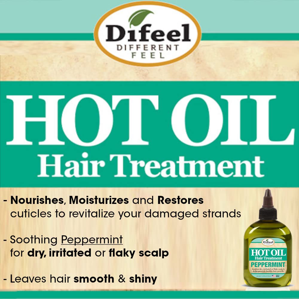 Difeel Peppermint Hot Oil Treatment for Dry, Irritated or Flaky Scalp - 7.1 oz Hair Treatment