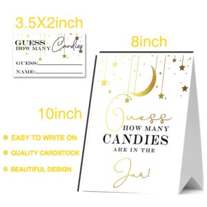 JIRIM-BEUTY Guess How Many Candies Baby Shower Games, Pack of 1 Logo and 50 Cards, Golden Star and Moon, Baby Shower Signs, Baby Shower Invitation Set, Bridal Shower Sign, Gender Reveal - JRM308