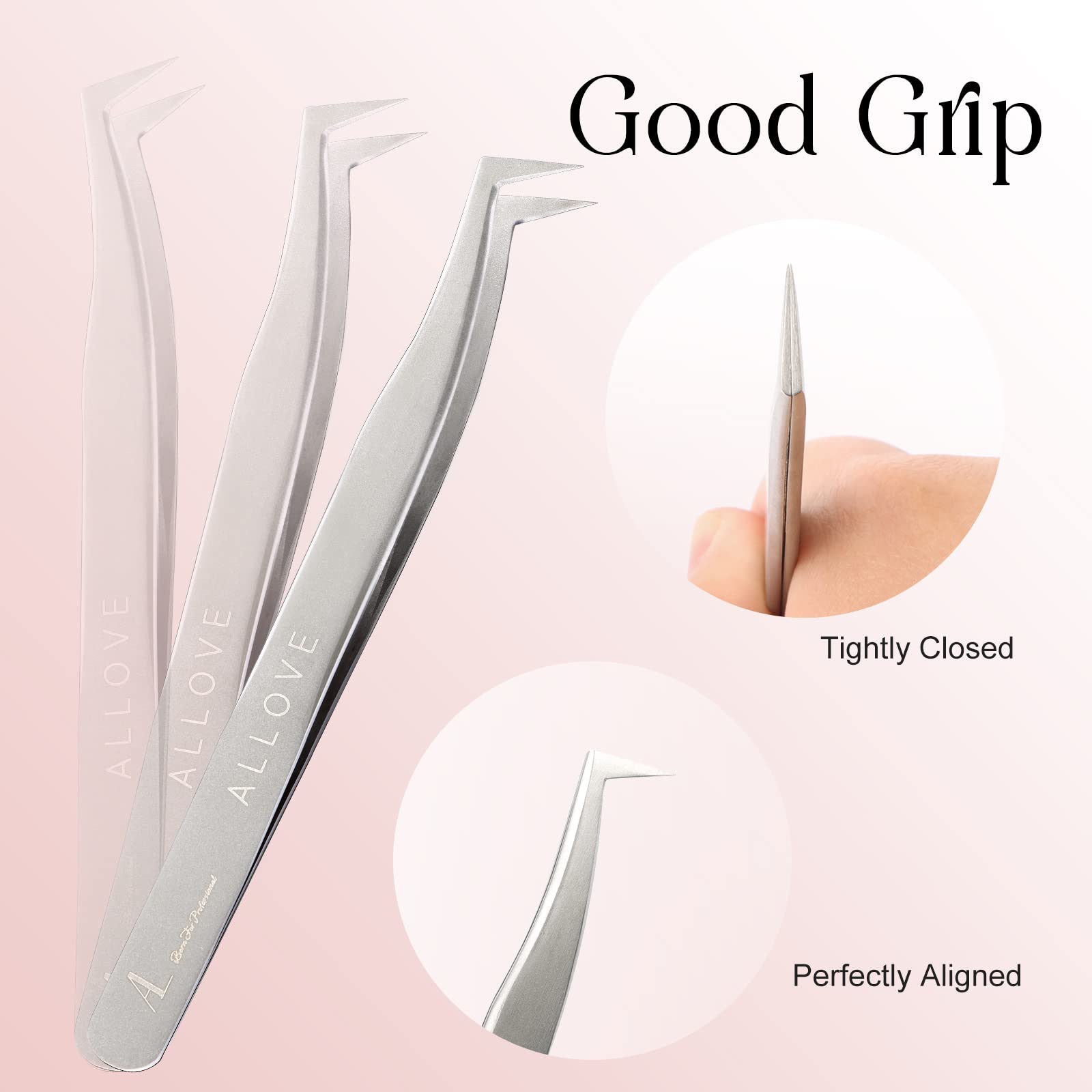 ALLOVE Eyelash Extension Tweezers for Lash Extensions Stainless Steel Lash Tweezers for Eyelash Extensions Isolation Volume Lash tweezers - Silver(Boot Lash Tweezers)