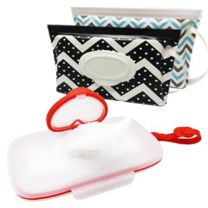 voongor baby wipes dispenser, wipe case with 2 pcs portable travel wipes pouch, refillable diaper wipes holder container with lids and sealing design, flushable bathroom storage box