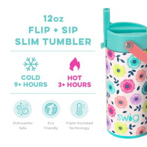 Swig Life 12oz Insulated Water Bottle for Kids with Straw & Flip + Sip Handle, Dishwasher Safe, Cup Holder Friendly Stainless Steel Water Bottle for Girls and Boys (Dipsy Daisy)