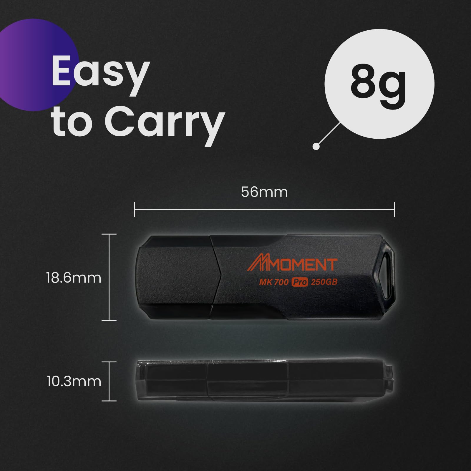 MMOMENT MK700 250GB USB 3.2 Gen2x1 Flash Drive, Read Speed up to 600MB/s, Write Speed up to 500MB/s, Thumb Drive