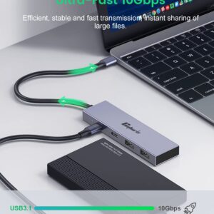 USB C Hub, 4 Port 10Gbps USB C to USB Adapter USB 3.1 Hub GEN2, USB C Splitter Thunderbolt 3 Compatible, PD100W Powered USB C Hub, USB-C Hub for Laptop, Mobile, Tablet, PC