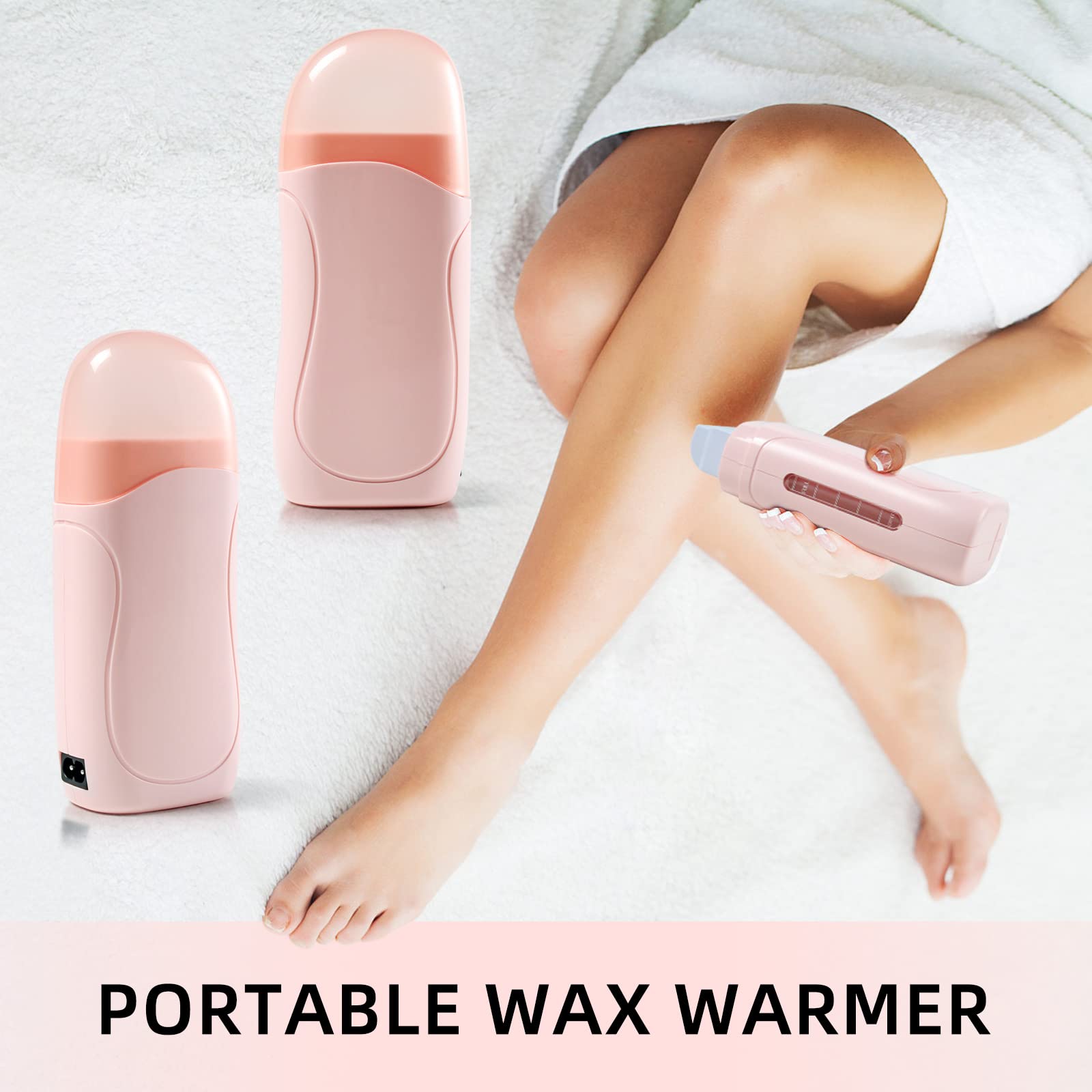 Roll On Wax Warmer Kit,Beth lee Hair Removal Portable Wax Roller Heater Machine Soft Wax Melter Set for Women and Men Home Waxing Salon Pink