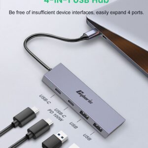 USB C Hub, 4 Port 10Gbps USB C to USB Adapter USB 3.1 Hub GEN2, USB C Splitter Thunderbolt 3 Compatible, PD100W Powered USB C Hub, USB-C Hub for Laptop, Mobile, Tablet, PC