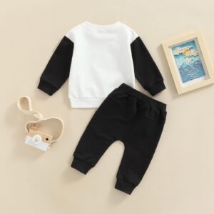 Toddler Baby Boy Clothes Set Letters Print Long Sleeve Crewneck Sweatshirt Tops and Pants Set 2Pcs Fall Winter Outfits (B-Black White, 6-12 Months)