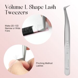 ALLOVE Eyelash Extension Tweezers for Lash Extensions Stainless Steel Lash Tweezers for Eyelash Extensions Isolation Volume Lash tweezers - Silver(Boot Lash Tweezers)