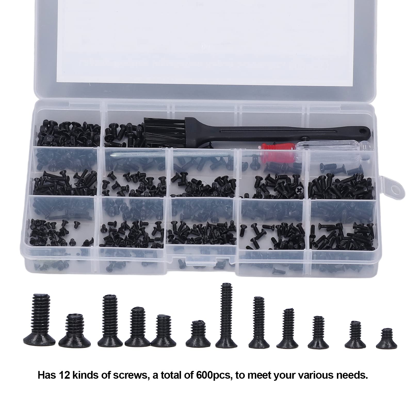 600pcs Black Standard Design Electronics Repair Screws Various Size Laptop Screws