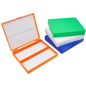 HHNIULI 4 PCS Microscope Slide Box, Holds 100 Slides Each One, Polypropylene Microscope Slide Holder 8.27" Length x 6.69" Width x 1.26" Height