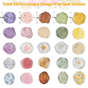 Wax Seal Stickers for Wedding Envelopes 108 Pcs Invitation Envelope Seal Sticker Premade for Baby Shower Birthday Bridal Shower,Clear Crystal Style with Love Floral Botanical Theme,Self Adhesive