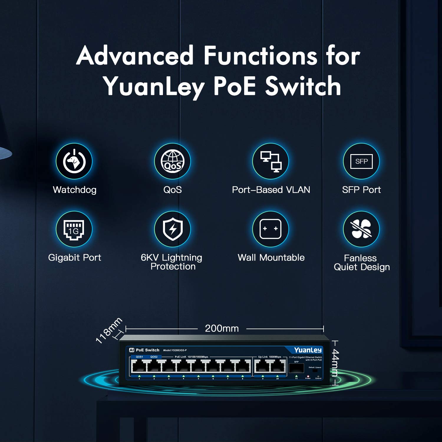 YuanLey 5 Port + 11 Port Gigabit PoE Switch, 78W/120W Built-in Power 802.3af/at, Metal Fanless Unmanaged Plug and Play Power Over Ethernet Switch