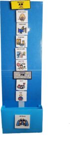 kids plastic or laminated visual schedule calendar chart for home, school, centers, photo cards: chores, reinforcers, school, behavior (one strip blue schedule, laminated/cartoon 60 home cards)