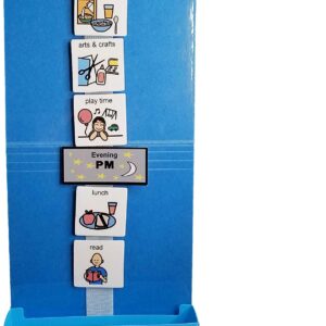 Kids Plastic or Laminated Visual Schedule Calendar Chart for Home, School, Centers, Photo Cards: Chores, Reinforcers, School, Behavior (One Strip Blue Schedule, Laminated/Cartoon 60 Home Cards)