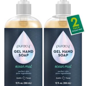 Puracy Gel Hand Soap - Perfect Skin, Pure Ingredients - with 15+ SuperPlant Ingredients for Clean, Soft, Smooth Skin, 99.09% from Mother Nature, Gently Scented Hand Wash, Ocean Mist, 12 Ounce (2-Pack)