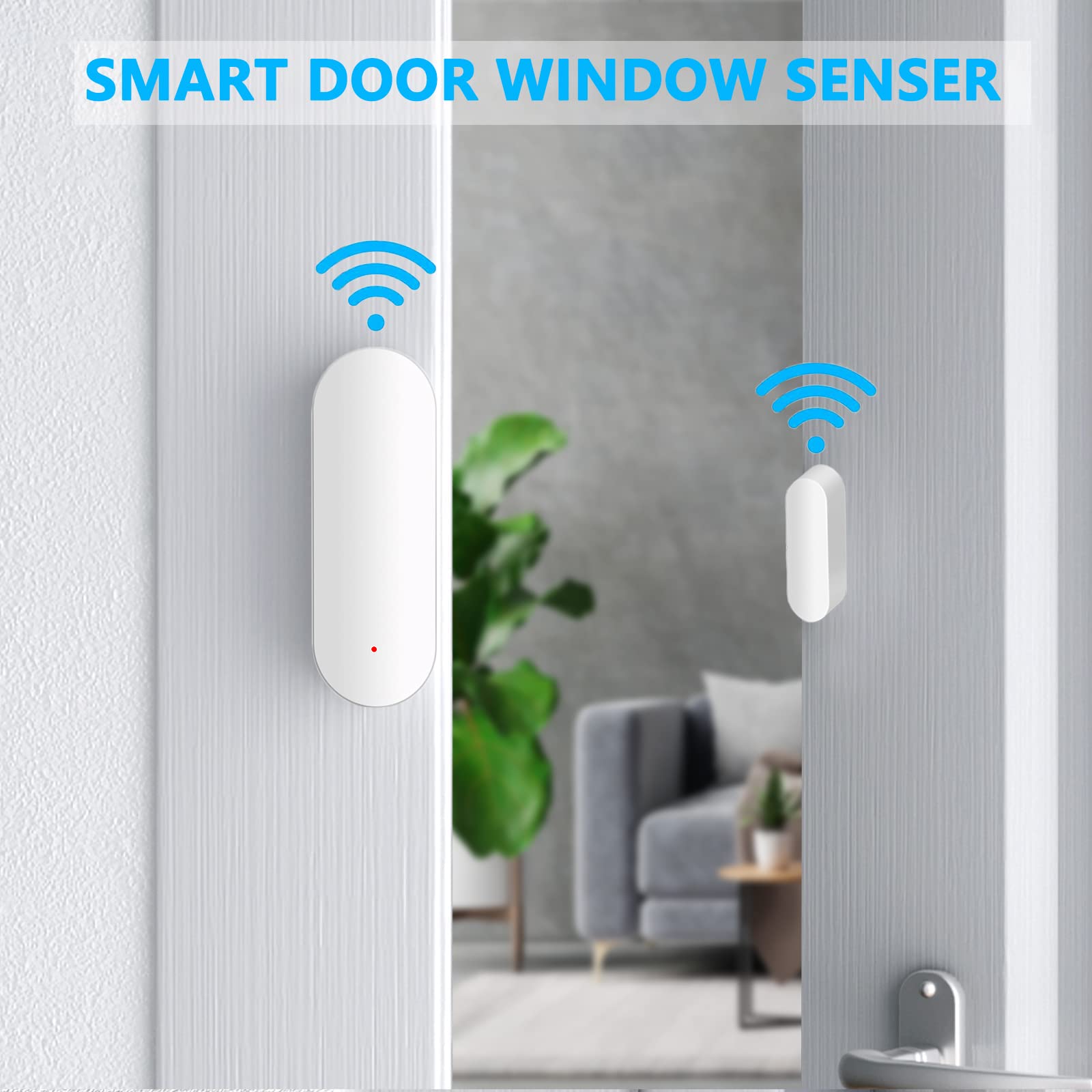 WiFi Door Sensor, Smart Window Contact Sensor Detector for Home Security, Wireless Window Door Sensor Alarm Compatible with Alexa & Google Assistant, No Hub Required (8 AAA Batteries Included) 4 Pack