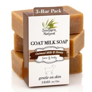 Southern Natural Goat Milk Soap Bar - Oatmeal Milk & Honey 3 Pack - For Dry Sensitive Skin. Natural, Handmade Soap For Men, Women, Kids, Face & Body