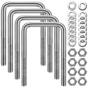 centerz 4 sets square u bolts, 3 inch wide 304 stainless steel u-bolt, 1/2" d x 3 1/16" w x 5 5/16" l, 2 1/2 inch thread length 4 u bolt + 8 nuts, 8 lock and 8 flat washers for boat automobile trailer